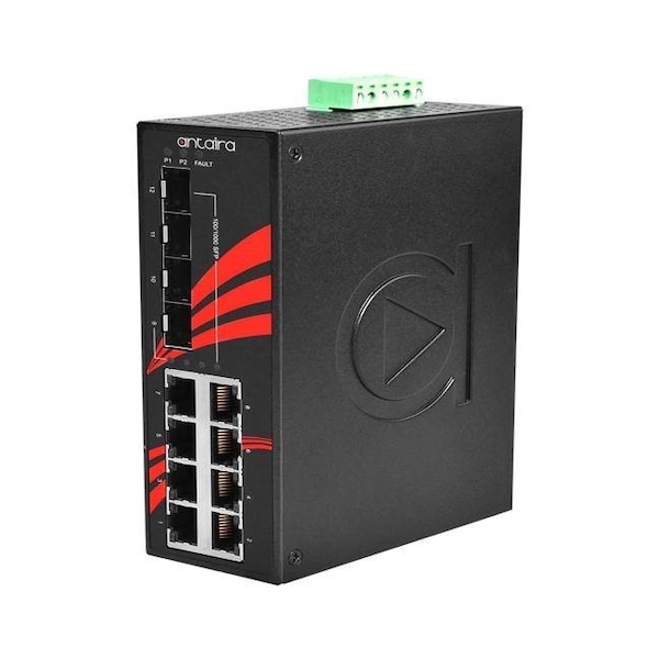 12-Port Industrial Gigabit Unmanaged Ethernet Switch, w/8-10/100/1000Tx + 4-100/1000 SFP Slots; EOT
